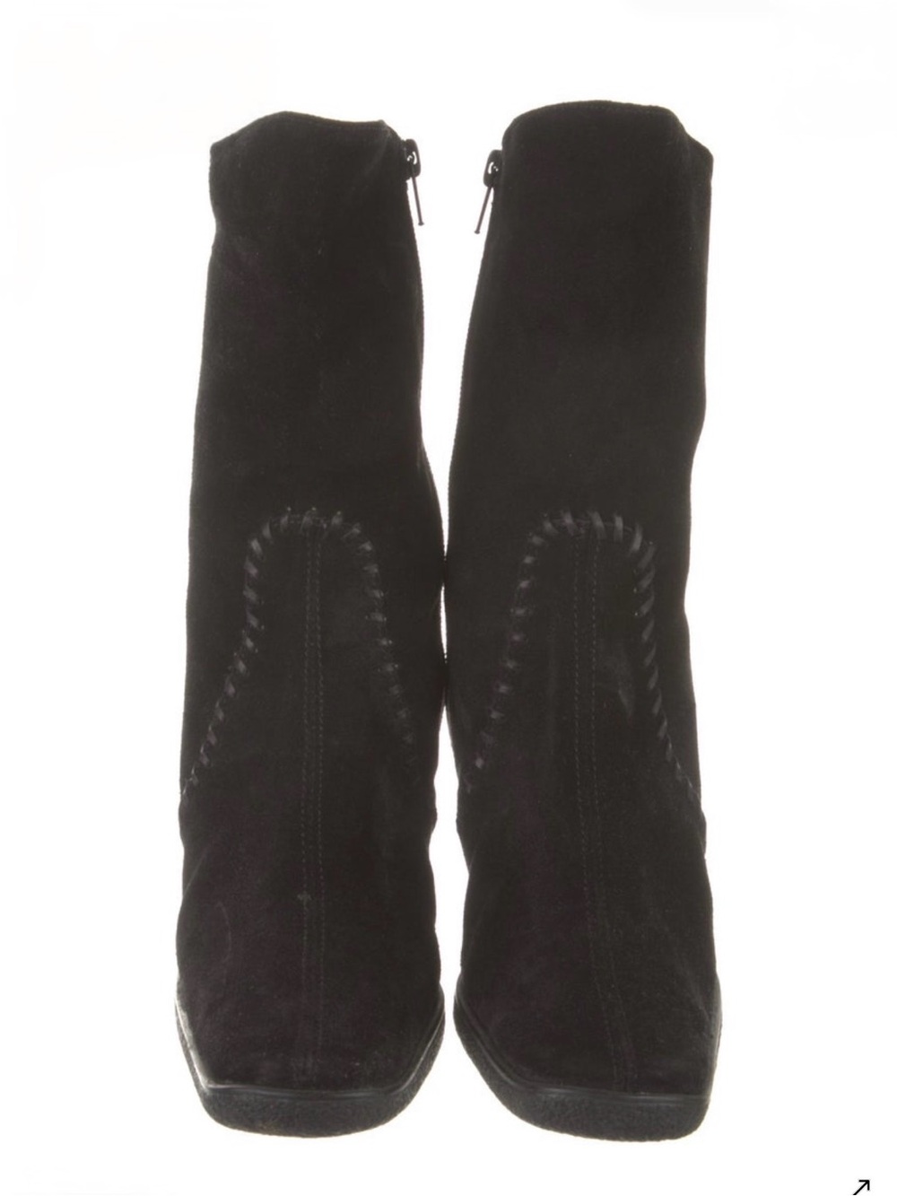 Aquatalia Black Suede Whipstitch Wedge Ankle Boots Side Zip